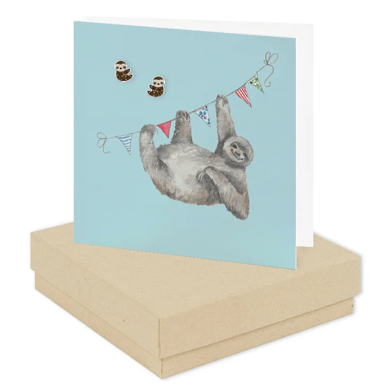 Sterling Silver Boxed Sloth Stud Earrings on Display Card - Cute Gift for Sloth Lovers