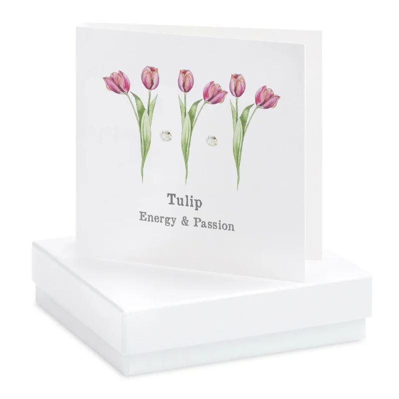 Sterling Silver Stud Crystal Earrings on Boxed Tulip Card - Elegant Gift for Women