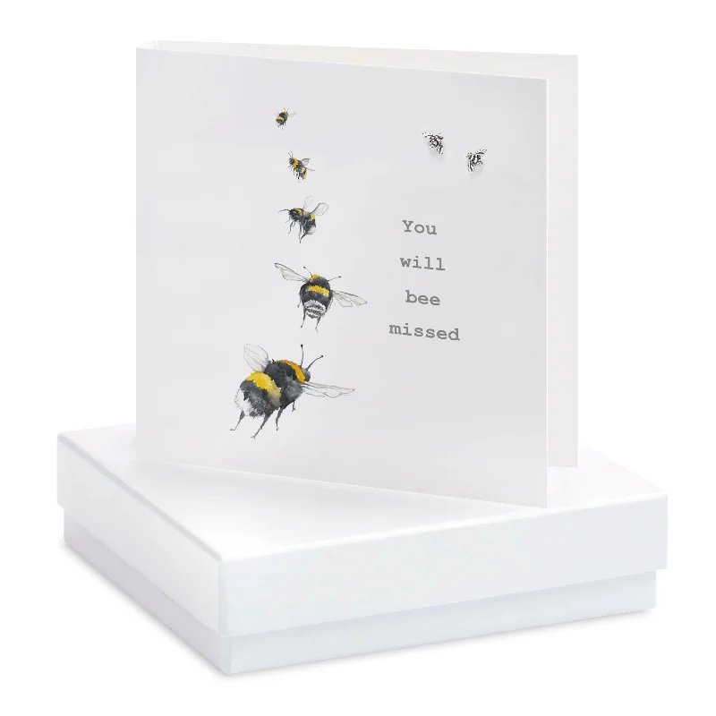 Miss You Card  Sterling Silver Bee Stud Earrings - Boxed Gift Set