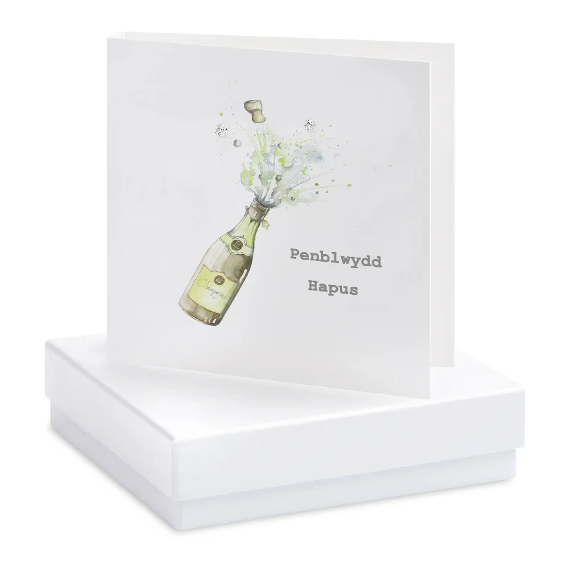 Happy Birthday Sterling Silver Stud Earrings on Welsh Champagne Card - Perfect Gift