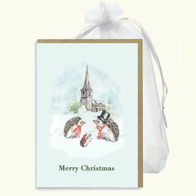 Christmas Pack of 6 A6 Cards In Organza Bag-Hedgehogs