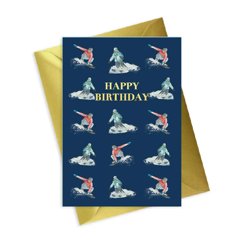 Mens Winter Sport Foiled Happy Birthday Card - Navy Collection A6