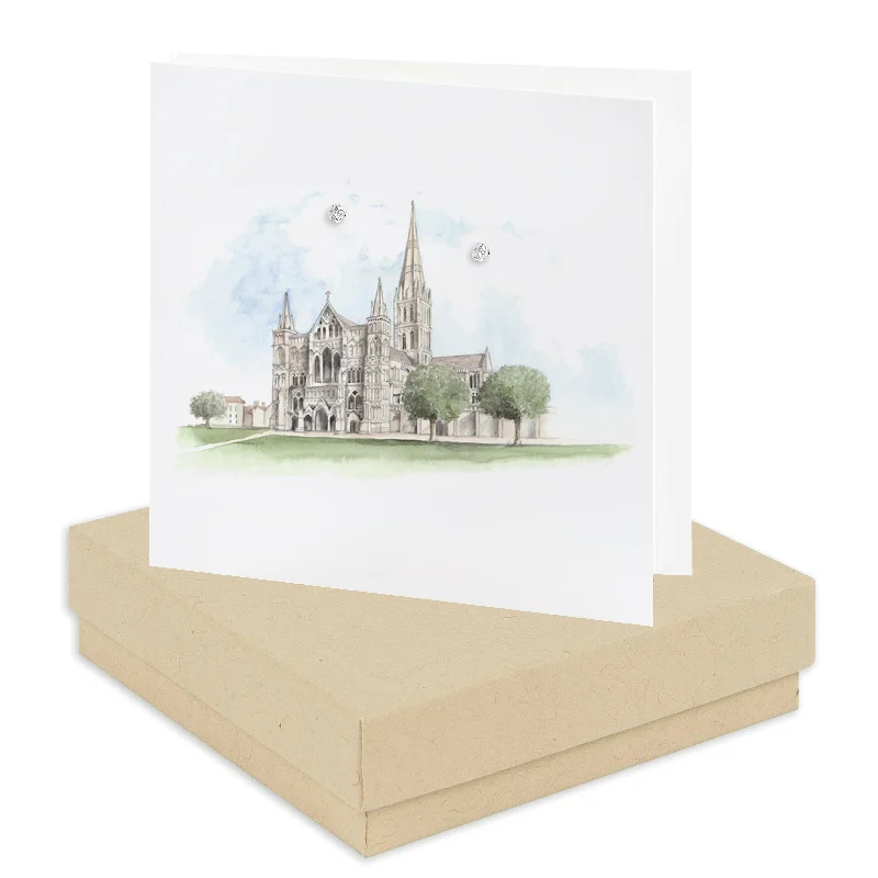 Salisbury Cathedral Sterling Silver Stud Earrings on Elegant Display Card