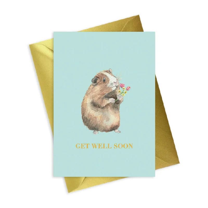 A6 Foiled Guinea Pig Get Well Soon Greeting Card - Animal Collection