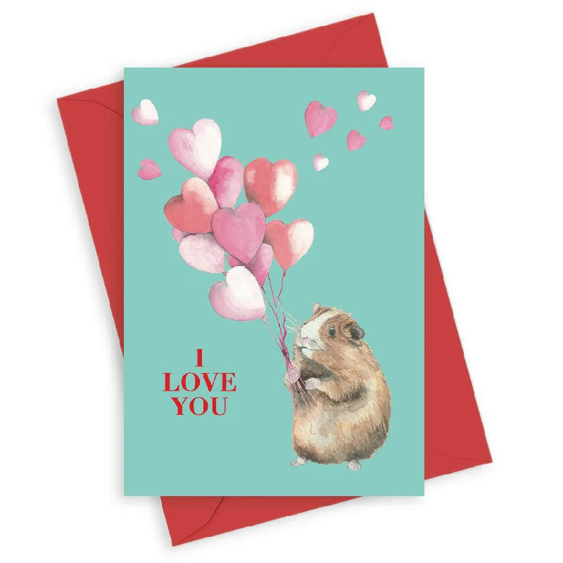 Adorable Guinea Pig Greeting Card - Animal Collection A6 - Foiled I Love You