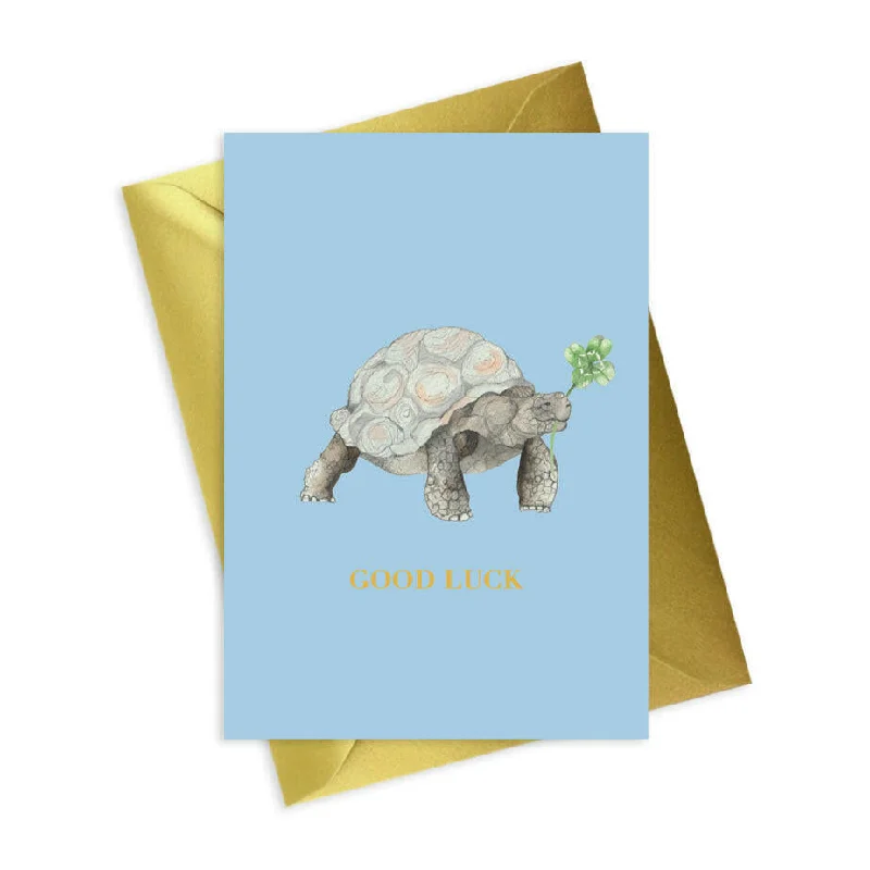 Good Luck Foiled Tortoise Greeting Card - Animal Collection A6