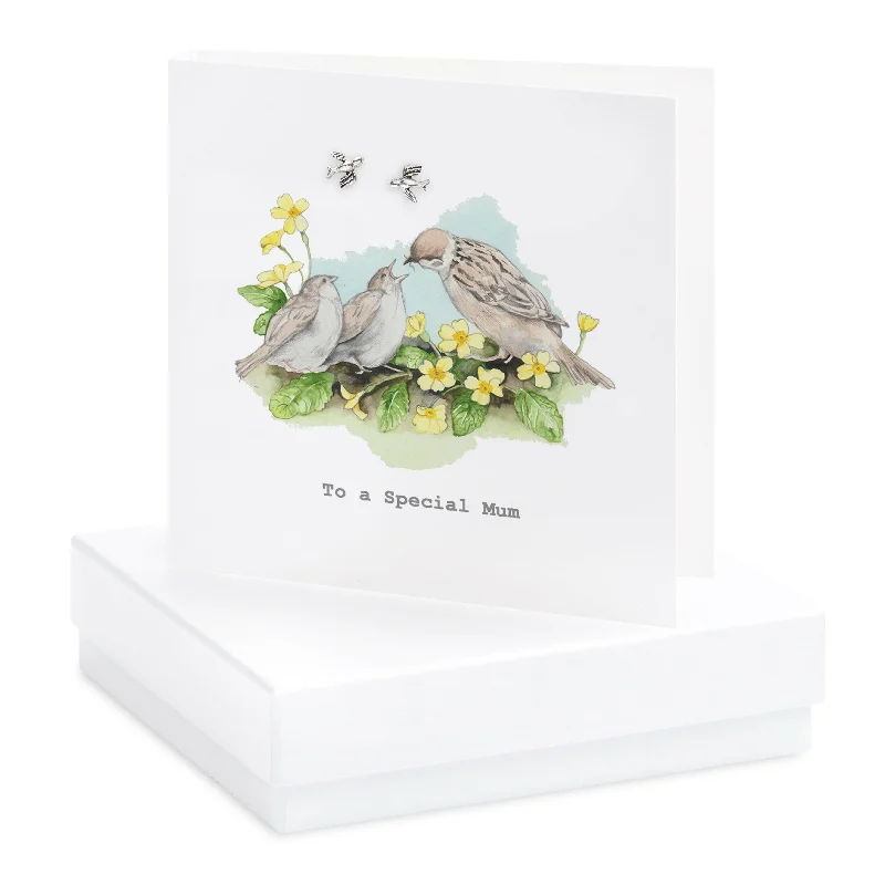 Bird Sterling Silver Stud Earrings with Mum card - Unique Gift for Mums