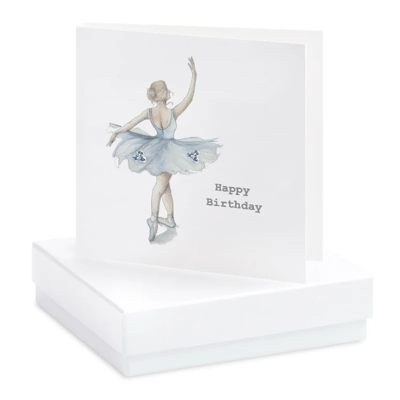 Sterling Silver Ballerina Card with Ballet Shoe Stud Earrings in Box - Perfect Gift for Any Dancer