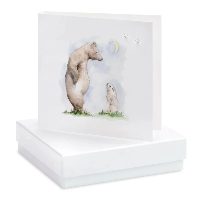 Sterling Silver  Stud Earrings on Boxed Bear and Hare Card