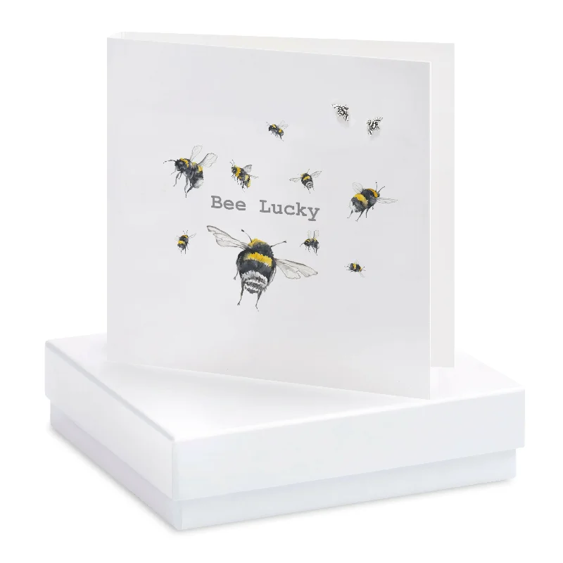 Bee Sterling Silver Stud Earrings and Good Luck Card in a Gift Box - Handcrafted and Perfect for Everyday Wear