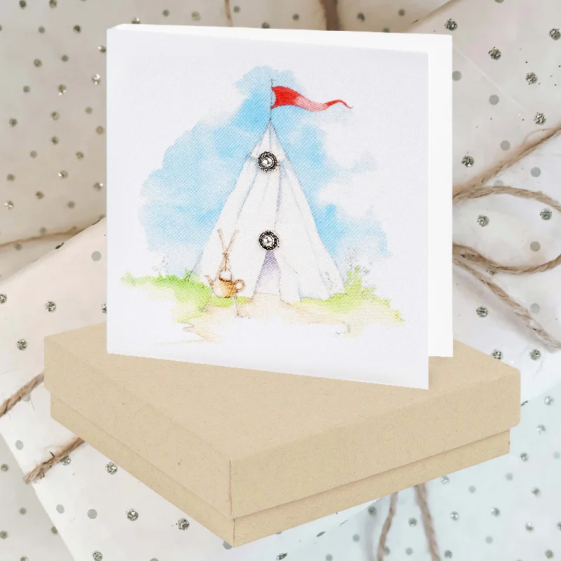 Boxed Bell Tent  Card and Sterling Silver stud Earrings - Perfect for Camping and Festival Lovers