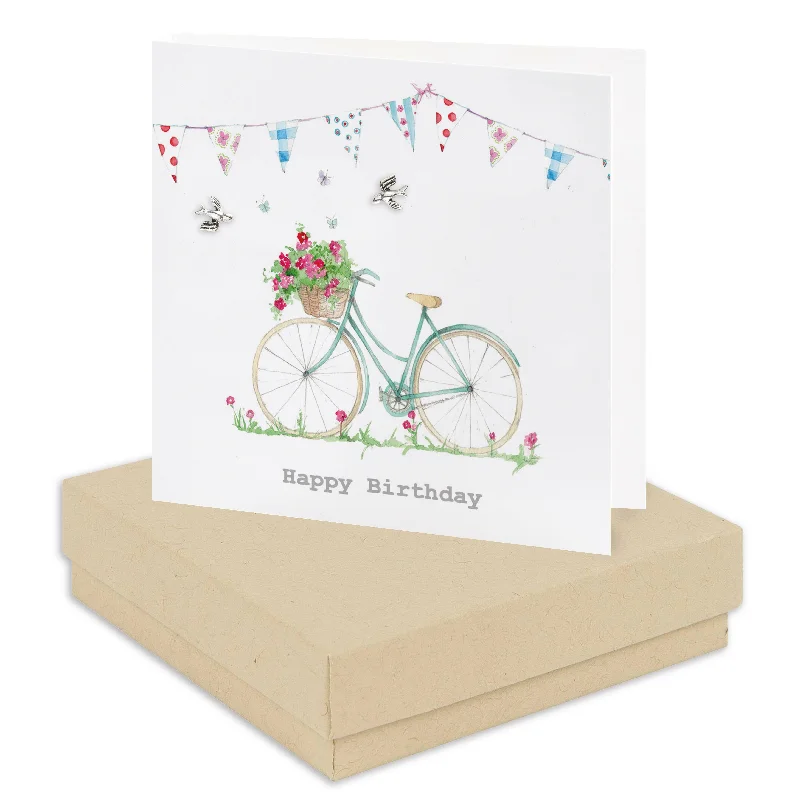 Delightful Bicycle Birthday Card with Sterling Silver Stud Earrings in a Gift Box