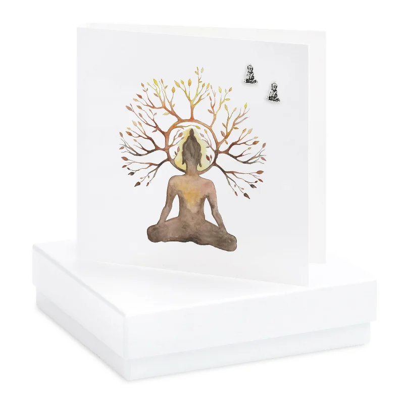 Sterling Silver Buddha Stud Earrings on Boxed Card - Elegant and Spiritual Jewelry