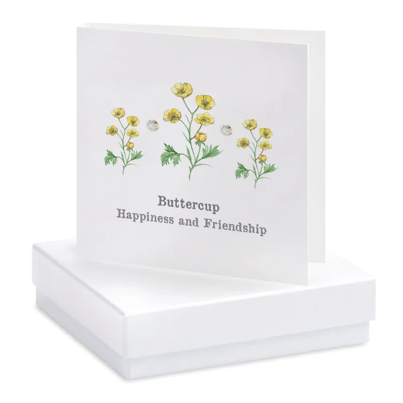 Boxed Sterling Silver Crystal Stud Earrings and Buttercup Card - Handcrafted with Love