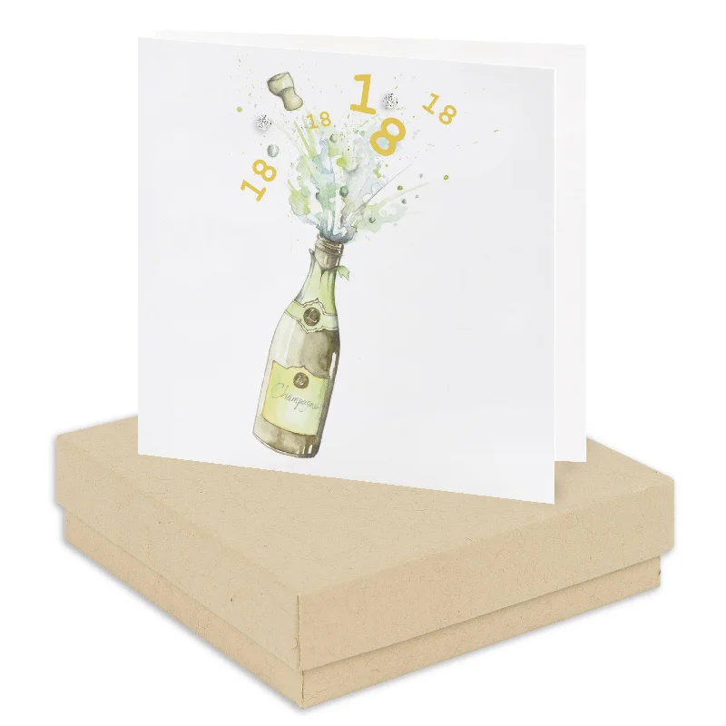 Sterling Silver Stud Earrings with Boxed 18th Birthday  Card - Champagne Bottle Design