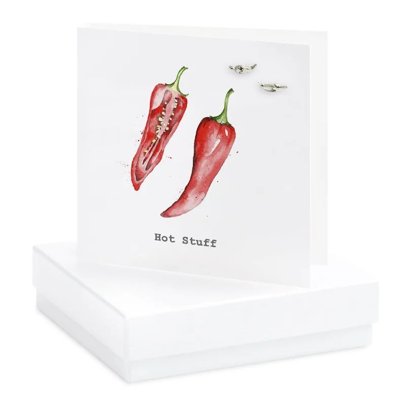 Chilli Pepper Sterling Silver Stud Earrings - Boxed Card ready for Gifting