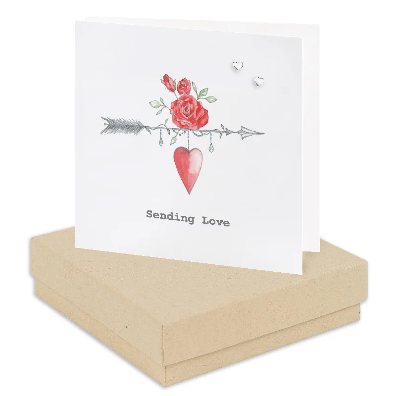 Cupids Arrow Card with Sterling Silver Stud Earrings - Boxed Card Included