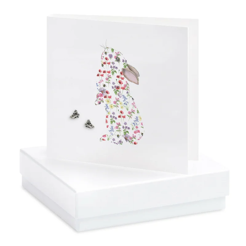 Floral Rabbit Stud Earrings - Sterling Silver Boxed Card