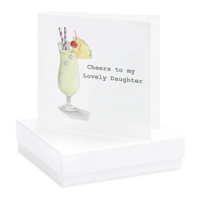 Daughter Cocktail Card - Stud Earrings - Sterling Silver - Boxed Card