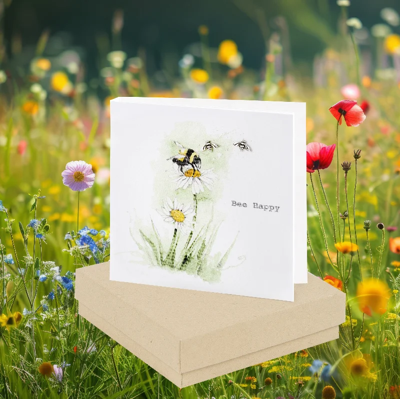 Sterling Silver Bee Stud Earrings on Boxed Card - Unique Gift Idea