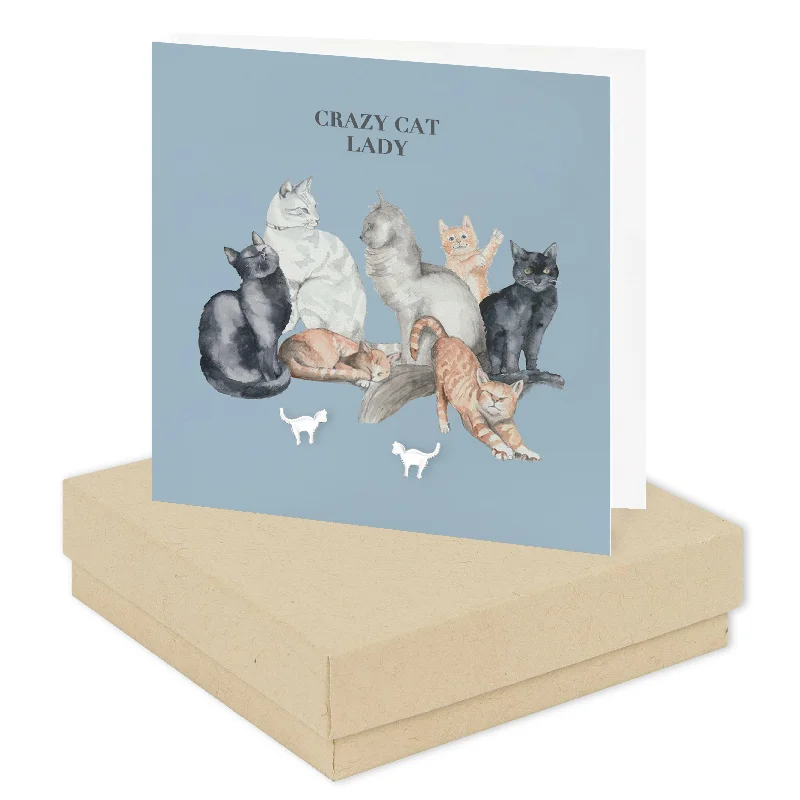 Boxed Sterling Silver Cat Lady Stud Earring Card - Handmade Gift for Feline Lovers