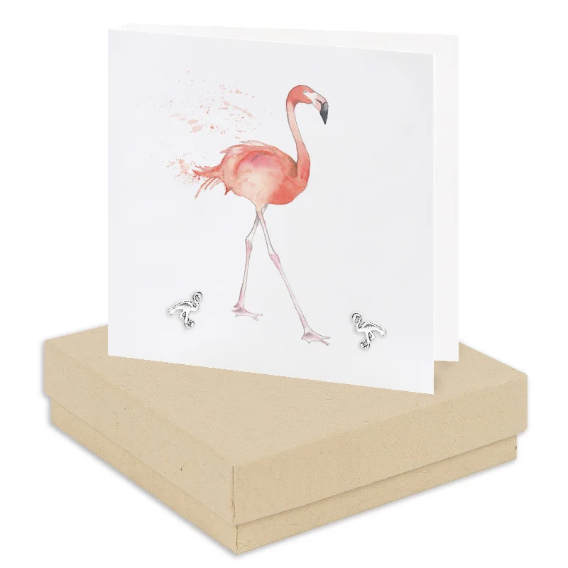 Flamingo Sterling Silver Stud Earring Card - Boxed and Ready to Gift