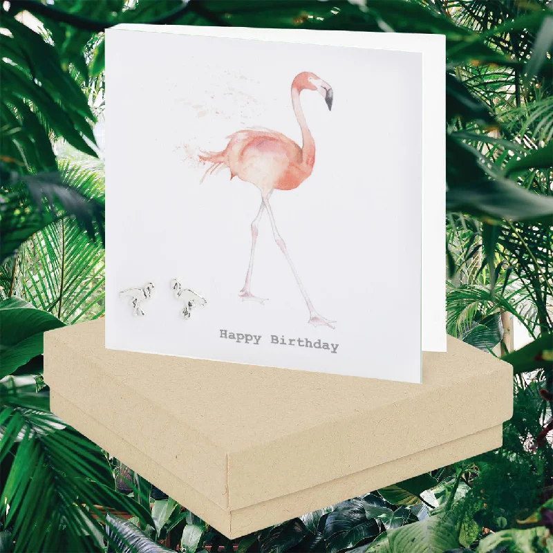 Flamingo Sterling Silver Stud Earrings in a Stylish Boxed Card - Perfect Gift for Her