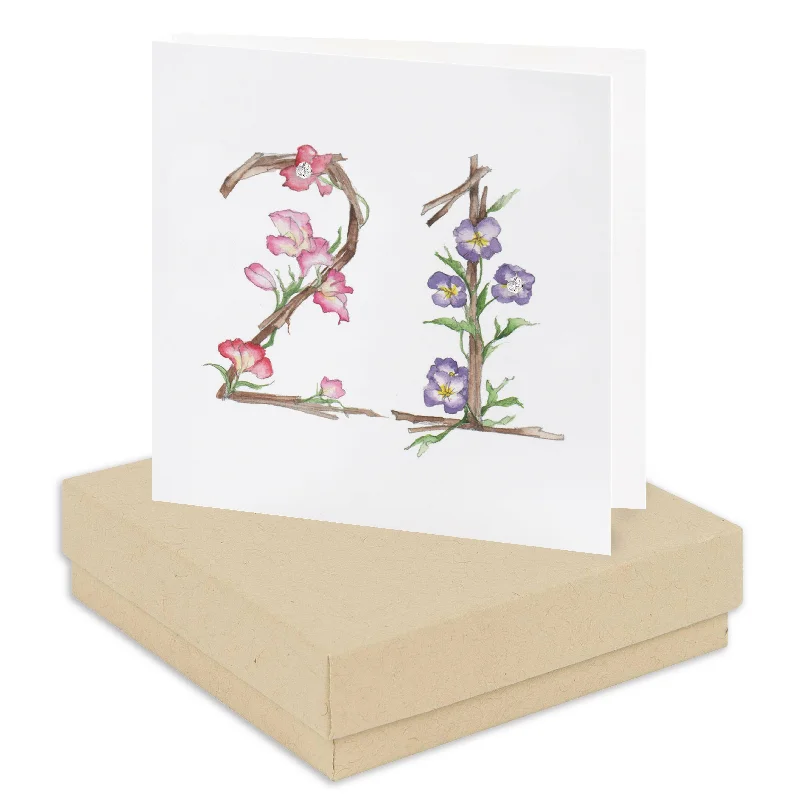 Boxed Floral 21st Sterling Silver Stud Earring Card - Elegant and Unique Floral Design - Perfect for a 21st Birthday Gift