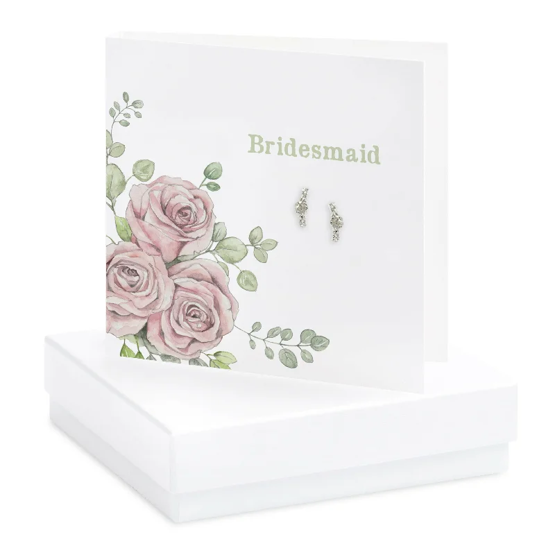 Boxed Rose Bridesmaid Silver Earring Card