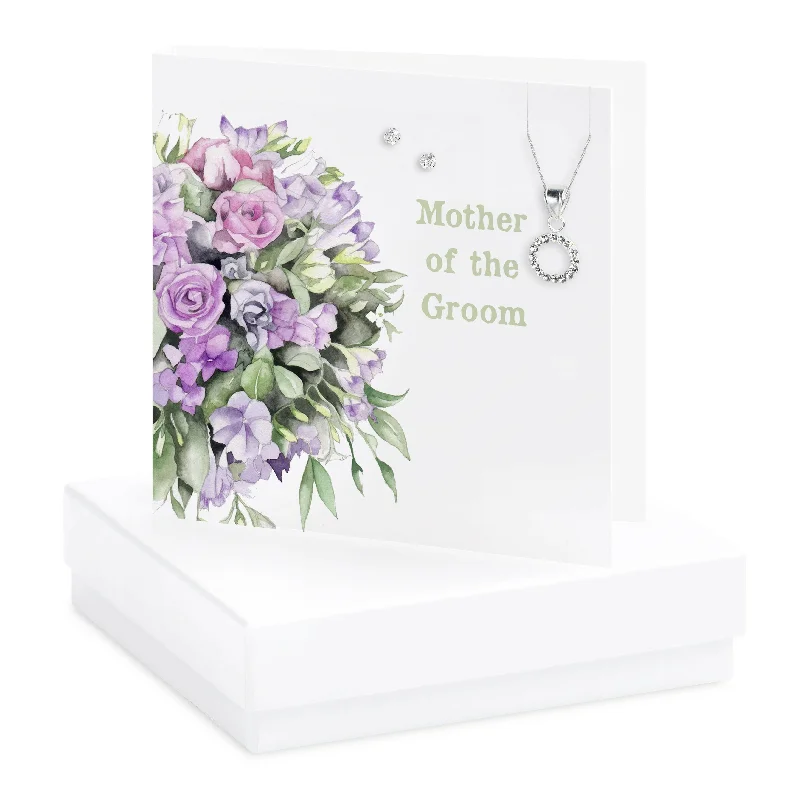 Mother of the Groom Floral Boxed Necklace and Sterling Silver Stud Earring Card - Perfect for Weddings Gifts