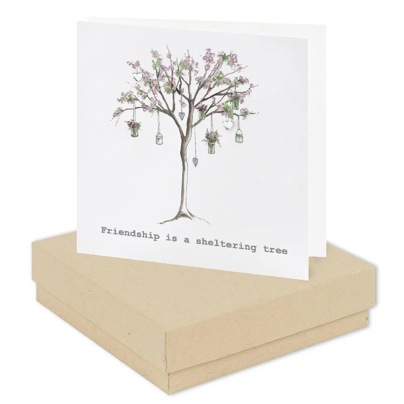 Friendship Blossom Tree Card with Sterling Silver Stud Earrings - Boxed Card and Gift