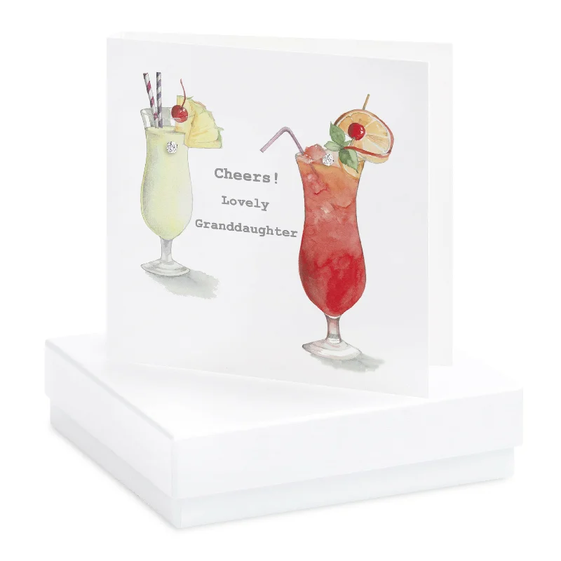 Sterling Silver Boxed Stud Earrings for Granddaughter - Elegant and Timeless Cocktail Design Card - Perfect for Any Occasion