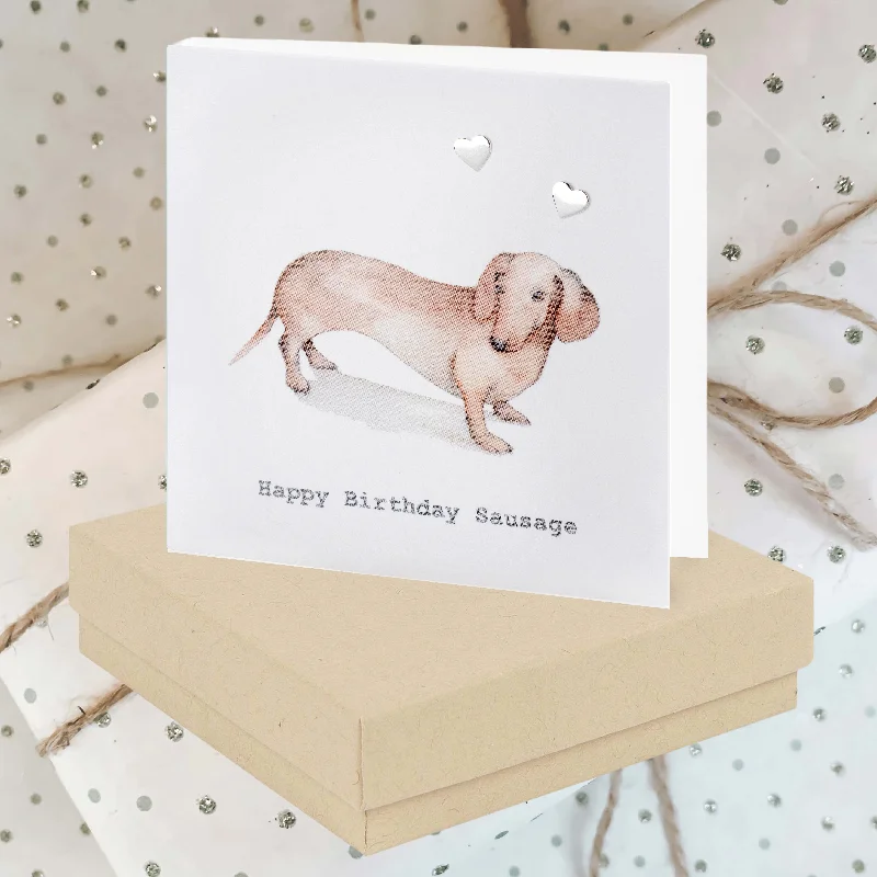 Sterling Silver Happy Birthday Sausage Stud Earrings with Boxed Card - Perfect Gift