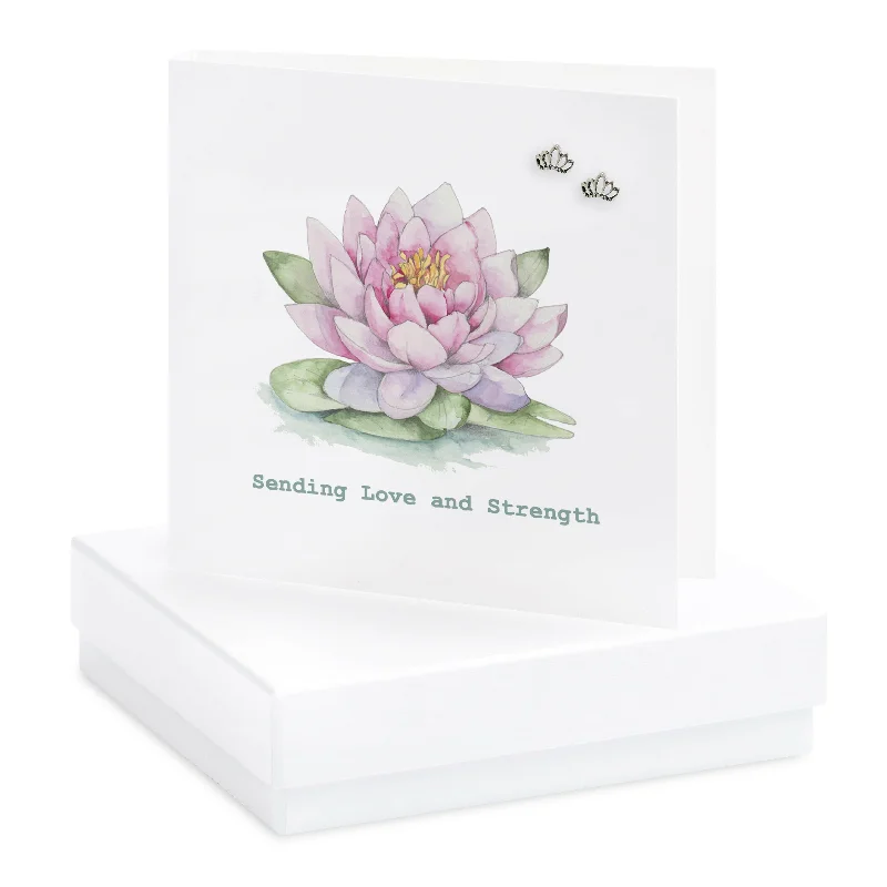 Sterling Silver Lotus Flower Stud Earrings - Elegant Boxed Card Included