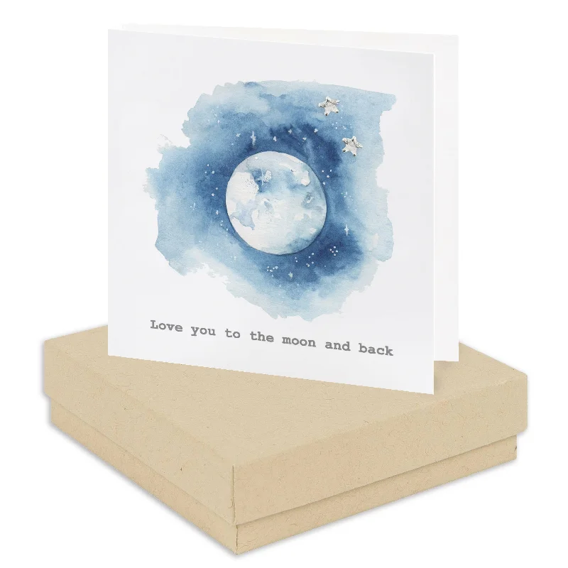 Sterling Silver Stud Earrings - Love You To The Moon and Back Card - Boxed Card Gift for Her