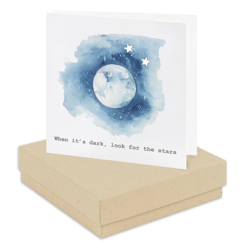 Sterling Silver Boxed Moon and Stars Card - Star Stud Earrings - Encouragement Gift