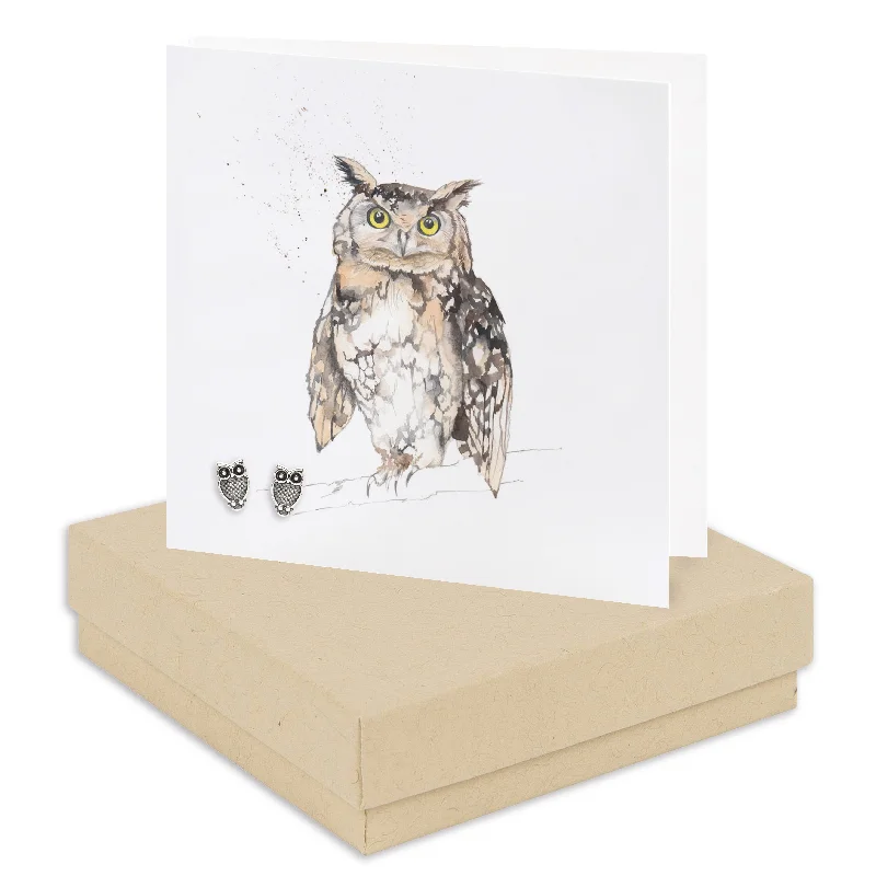 Sterling Silver Owl Stud Earrings on Elegant Card - Perfect Gift for Her - Handcrafted