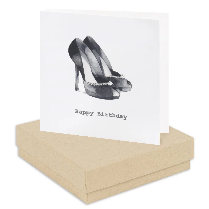 Sterling Silver Stud Earrings on Boxed Party Shoes Card Design - Perfect for Birthday Celebration