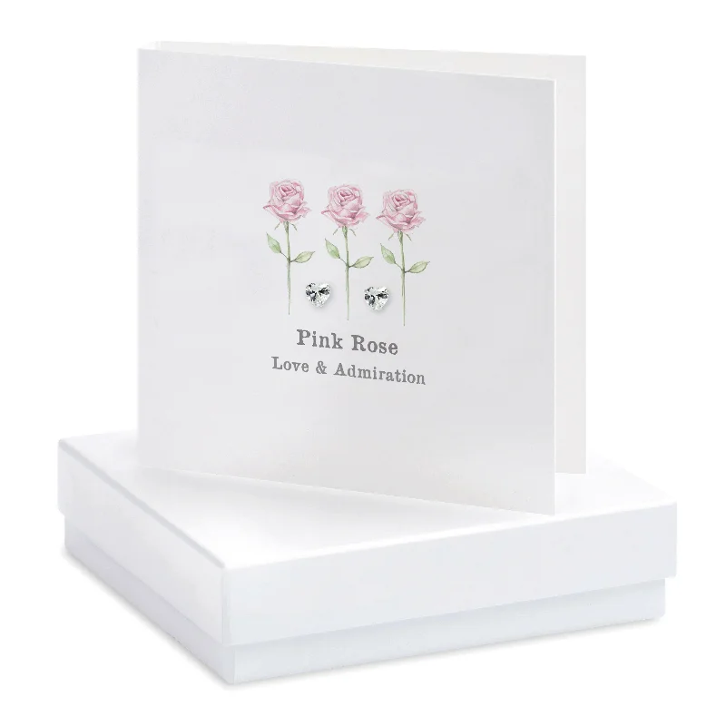 Sterling Silver Stud Earrings -  Pink Rose Card - Boxed Card and Gift