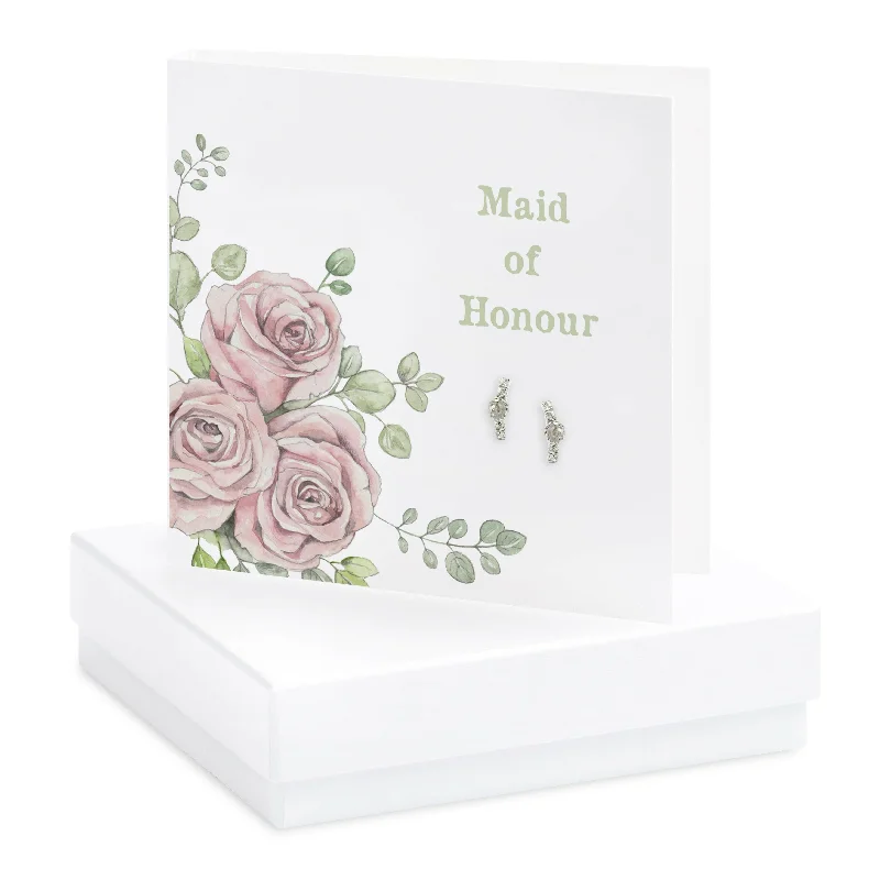 Rose Boxed Maid of Honour Stud Earring Card - Sterling Silver Gift for Bridesmaids