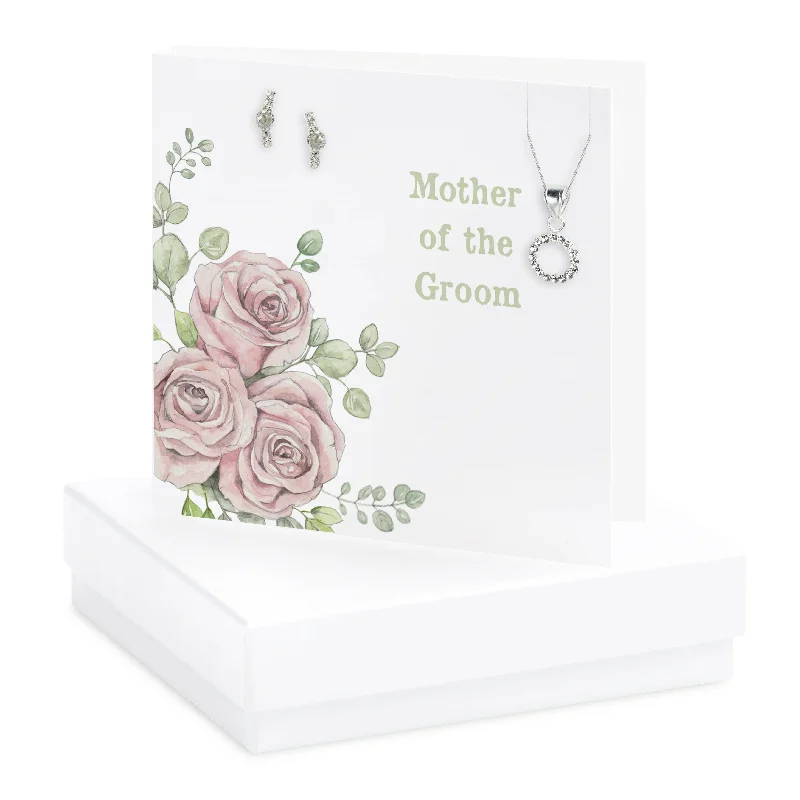 Boxed Rose Mother of the Bride Necklace & Earring Card