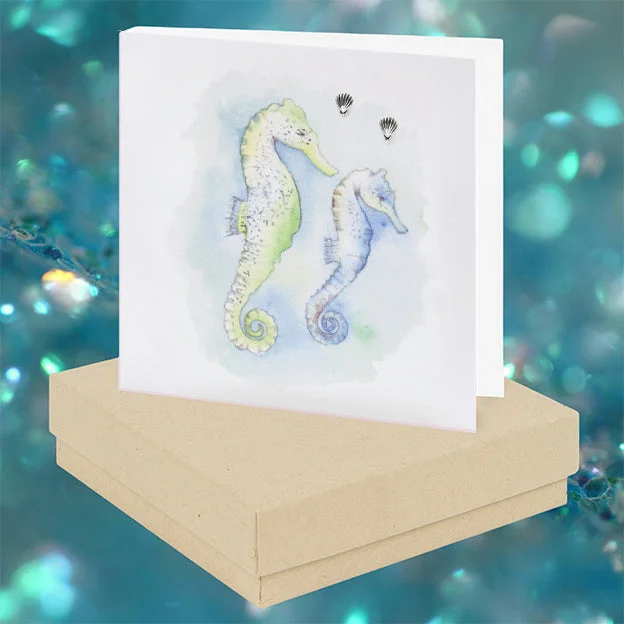 Boxed Sterling Silver Stud Shell Earrings on a Seahorse Card - Unique Ocean-inspired Jewelry