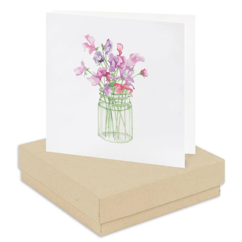 Sweet Pea Card with Sterling Silver Stud Earrings - Boxed for Gifting