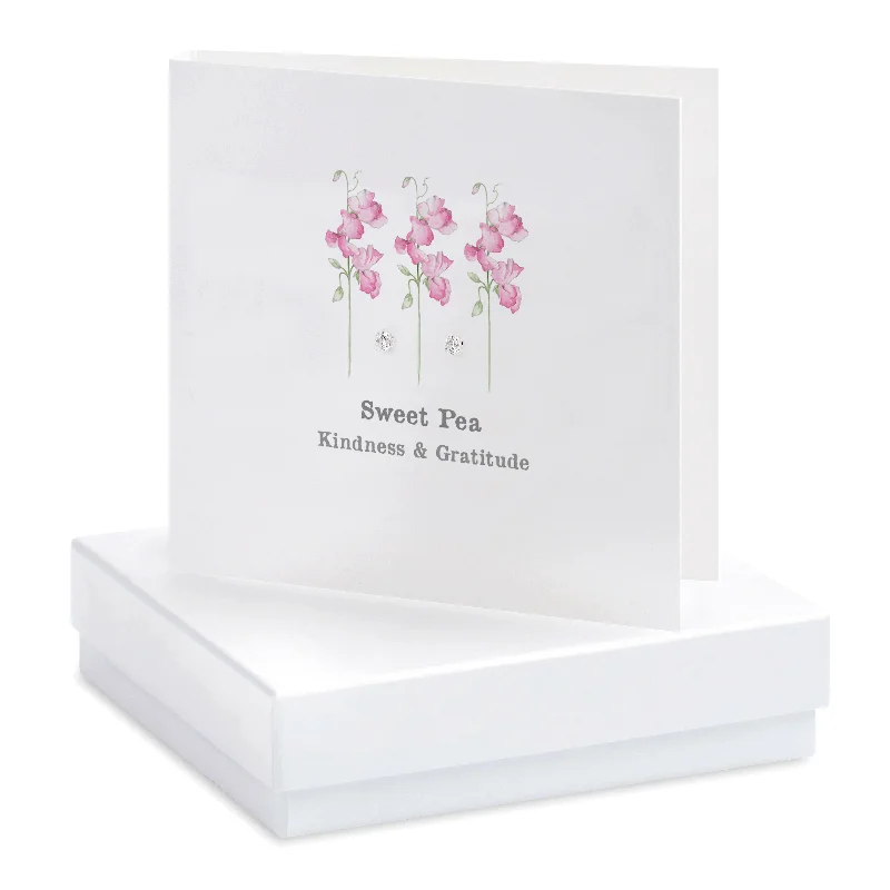 Sterling Silver Sweet Pea Card with Stud Earrings in Gift Box - Perfect for Gifting