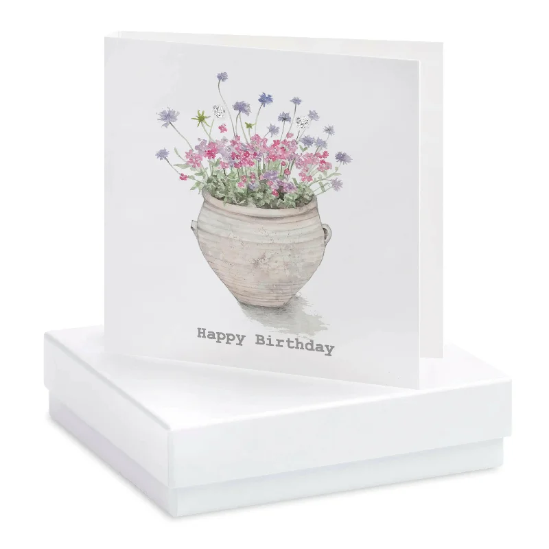 Happy Birthday Sterling Silver Stud Earrings on a Floral Card - Unique Gift Idea