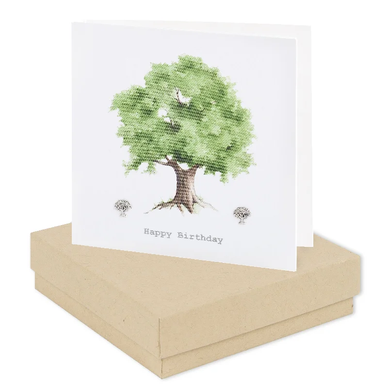 Boxed Sterling Silver Tree Stud Earrings with Greeting Card - Perfect Birthday Gift