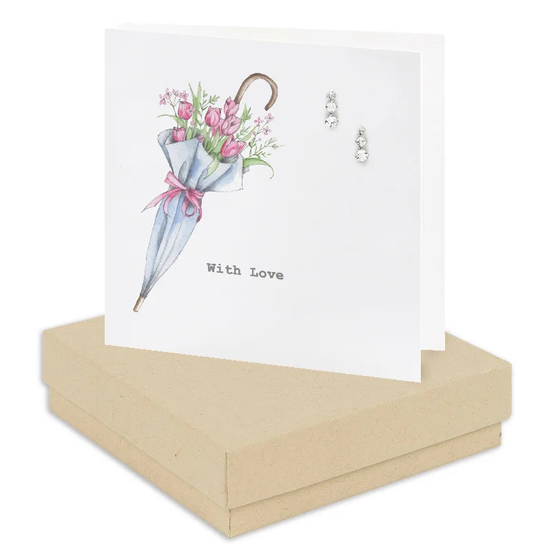 Sterling Silver Drop Stud Earrings on Floral Card - Boxed Gift and Card Set