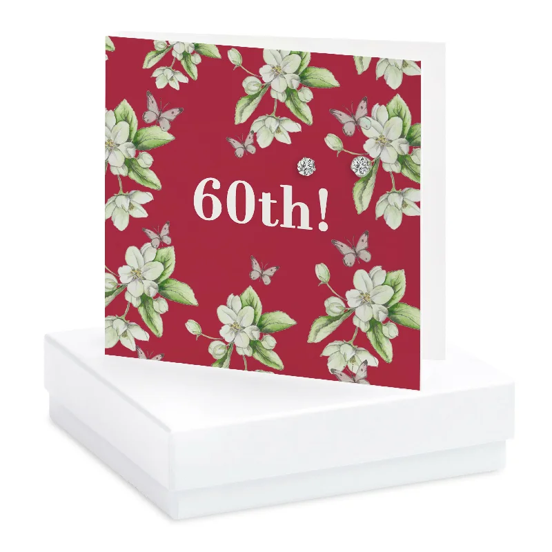 60th Birthday Boxed Card with Sterling Silver Stud Earrings