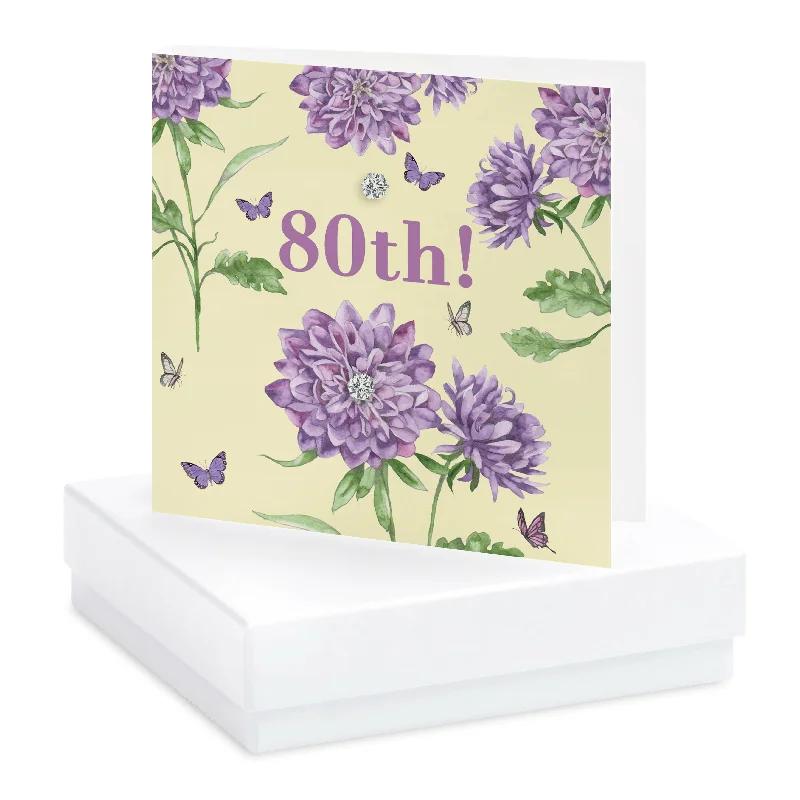 80th Birthday Card and Sterling Silver Stud Earrings Set - Personalized Gift for Her