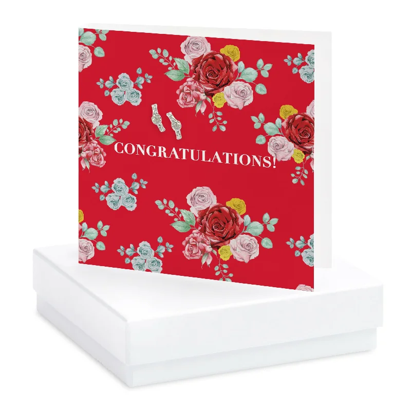 Congratulations Boxed Card  Sterling Silver Stud Earrings Set - Perfect Gift